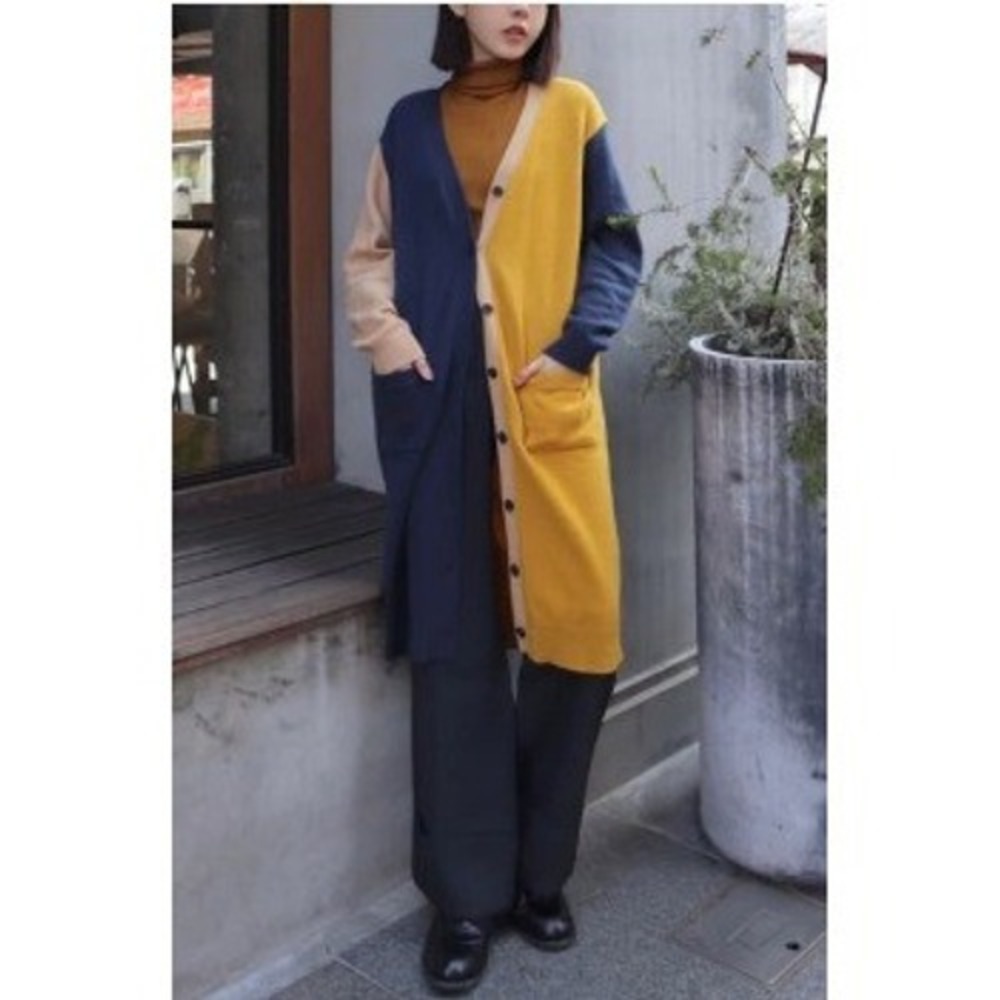 Uniqlo JW Anderson Colorblock Long Knit Button Cardigan Sweater Womens S Multi